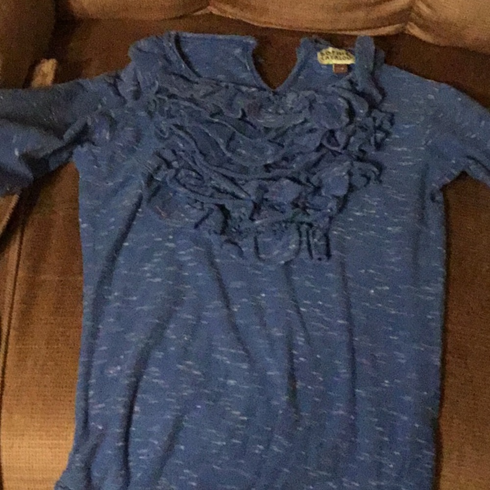 Blue ruffled neck shirt
